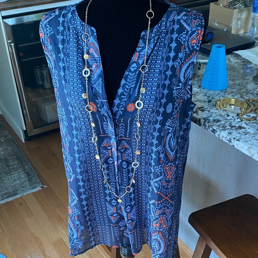 Blue and Orange Patterned Tunic Top